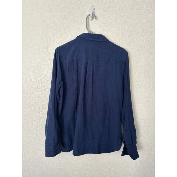 J. Crew Cotton Gauze Button Down Navy Blue Long Sleeve Top Blouse Size M - Picture 4 of 7